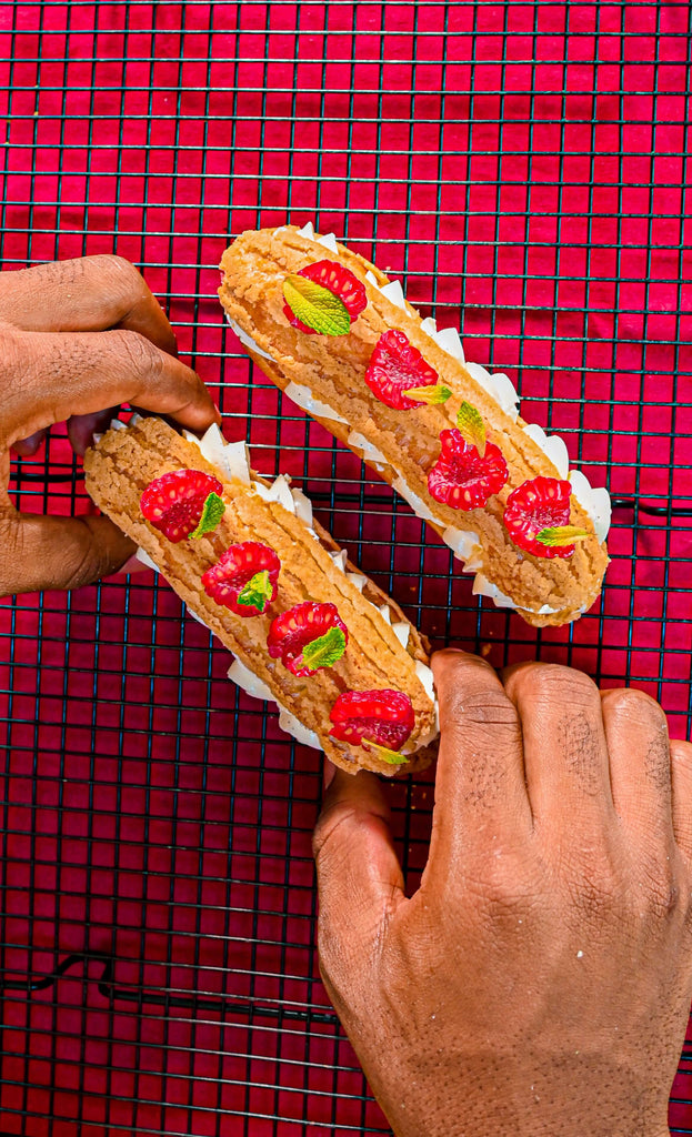 Éclair With Vanilla Crème Mousseline & Raspberry Confit