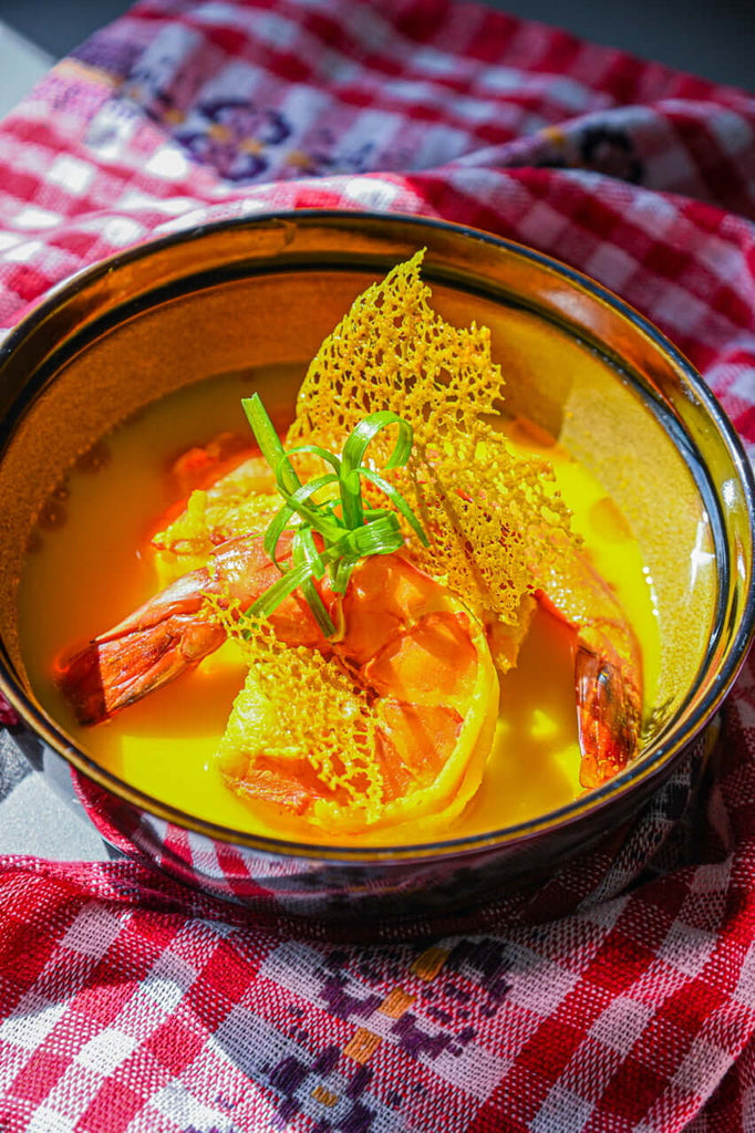 Poached Shrimps in Turmeric & Spiced Coconut Milk Broth
