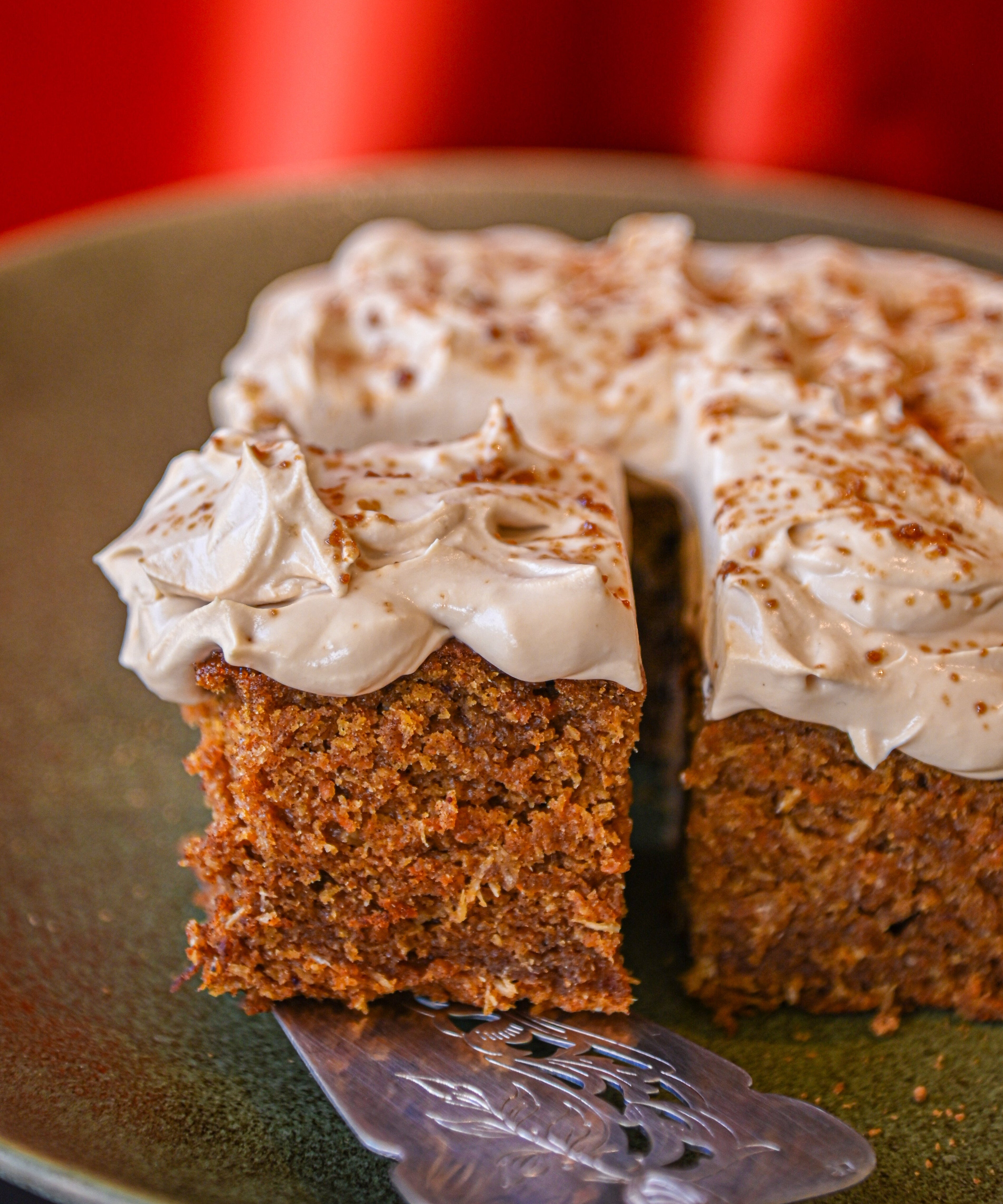 Ginger Carrot and Date Cake with Date Palm Jaggery Frosting