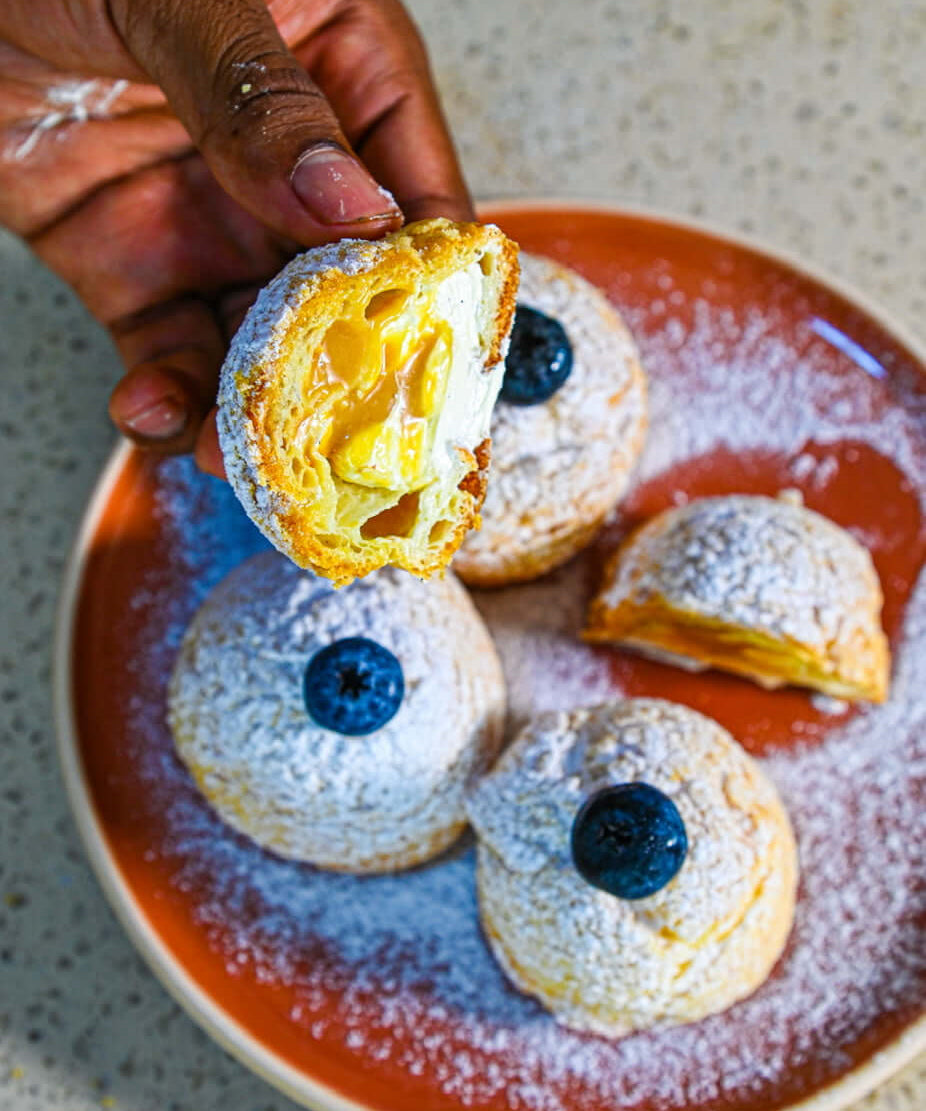 Choux au Craquelin with Vanilla Crème & Salted Caramel Filling