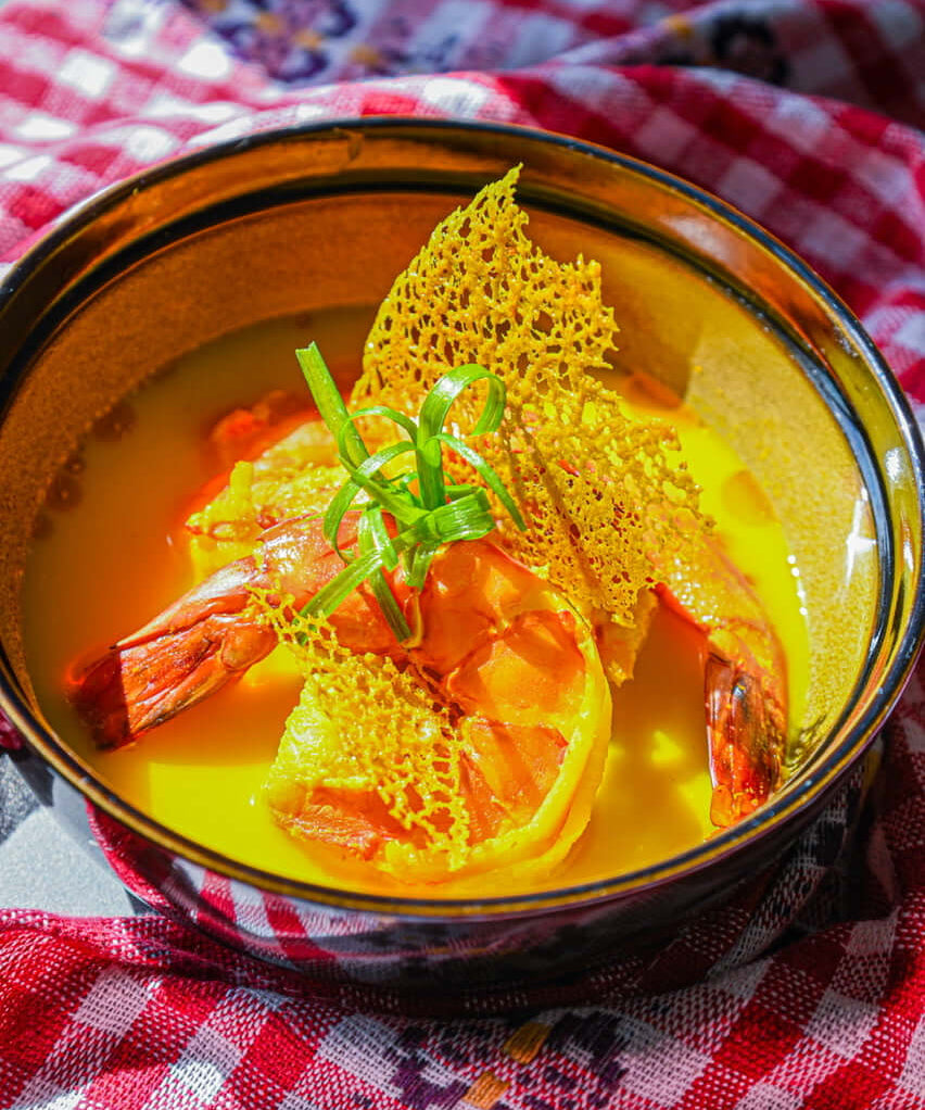 Poached Shrimps in Turmeric & Spiced Coconut Milk Broth