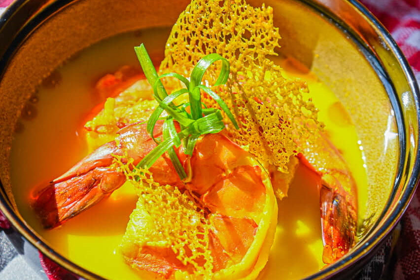 Poached Shrimps in Turmeric & Spiced Coconut Milk Broth