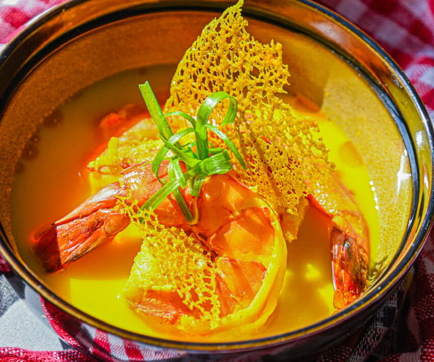 Poached Shrimps in Turmeric & Spiced Coconut Milk Broth